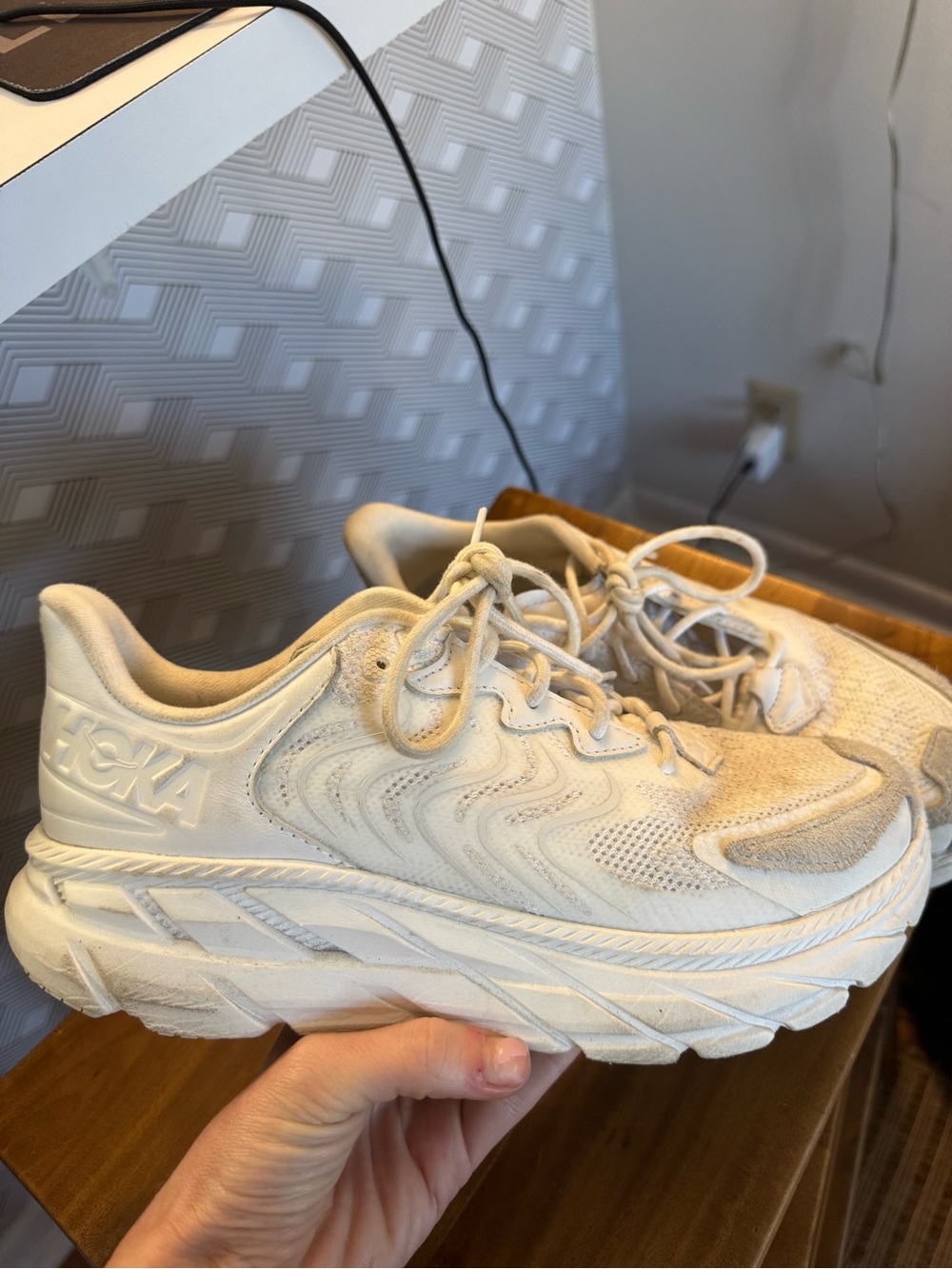 Hoka Cream/White Cushioned Running Sneakers